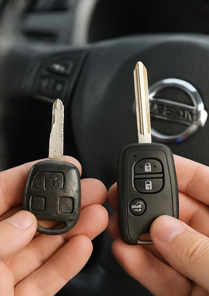 Worn car key replaced with laser cut version
