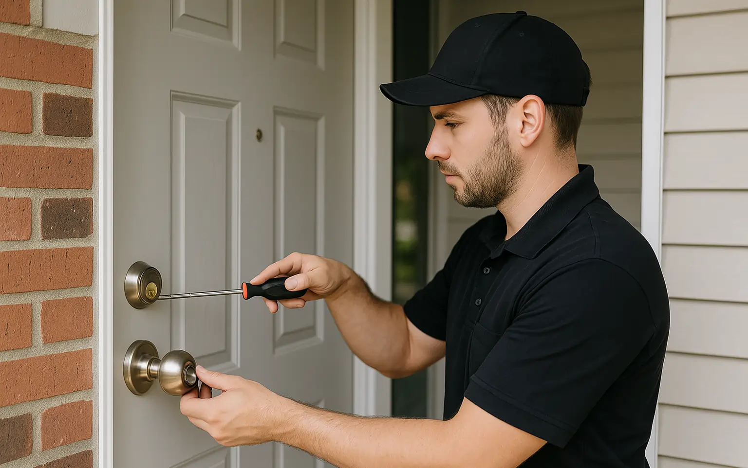 Rekey service technician working on door lock